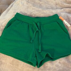 Women’s Fleece Green Athletic Shorts with Elastic Waistband and Drawstring